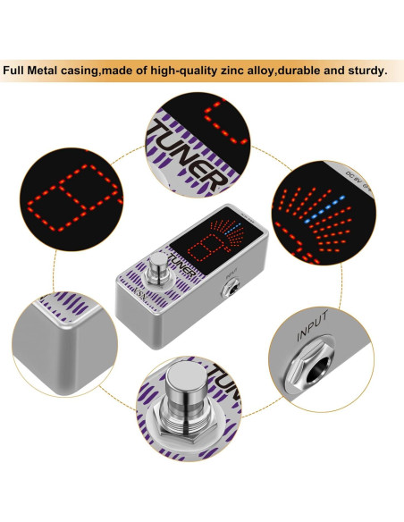 Pedal Afinador de Guitarra VSN Cromático Mini 9V Alta Precisión