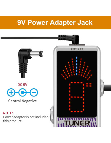 Pedal Afinador de Guitarra VSN Cromático Mini 9V Alta Precisión