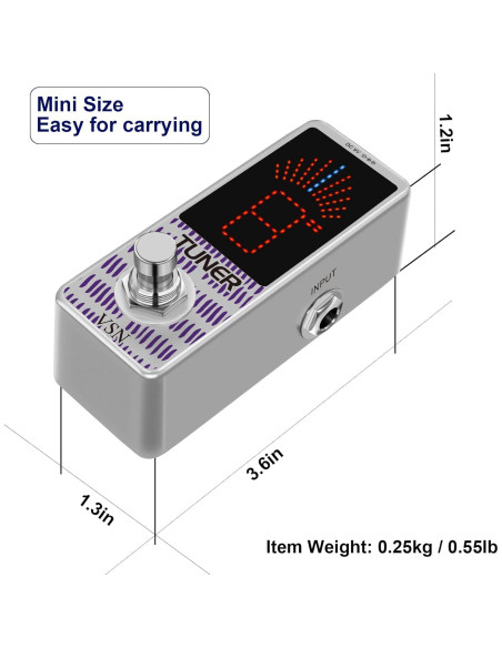 Pedal Afinador de Guitarra VSN Cromático Mini 9V Alta Precisión