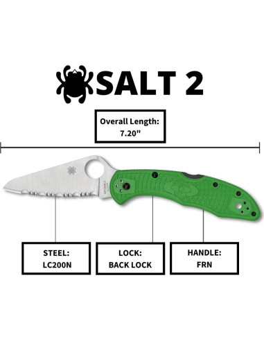 Cuchillo Spyderco Salt 2 LC200N Verde FRN 16.5cm - SpyderEdge