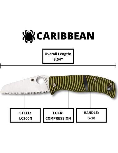 Cuchillo Spyderco Caribbean Salt Sheepfoot 9.4 cm G-10 Negro/Amarillo