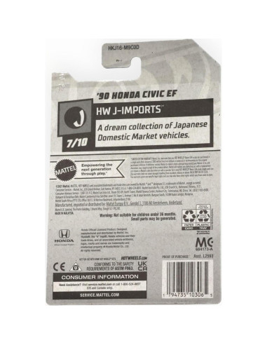 Hot Wheels Honda Civic EF 1:64 Mattel J-Imports