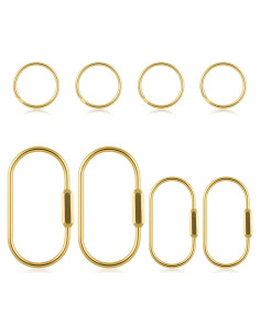 4 Mosquetones de Latón Dorado con Bloqueo y Anillos Planos