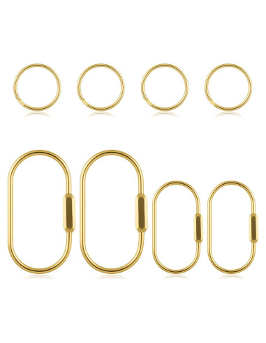 4 Mosquetones de Latón Dorado con Bloqueo y Anillos Planos