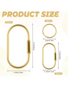 4 Mosquetones de Latón Dorado con Bloqueo y Anillos Planos 2