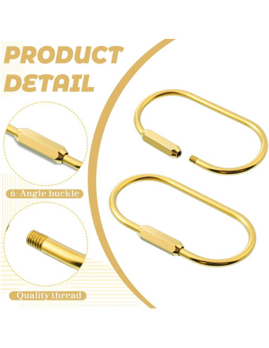 4 Mosquetones de Latón Dorado con Bloqueo y Anillos Planos