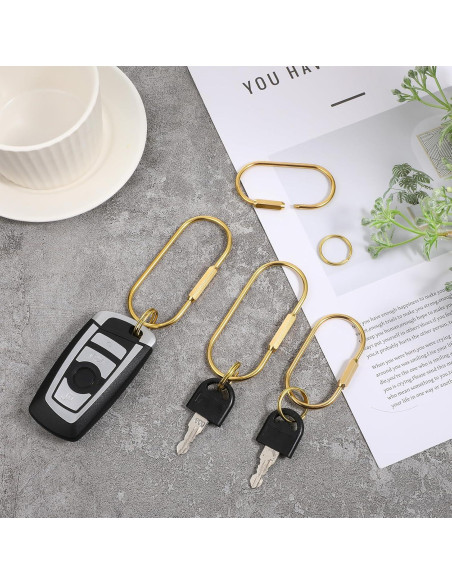 4 Mosquetones de Latón Dorado con Bloqueo y Anillos Planos