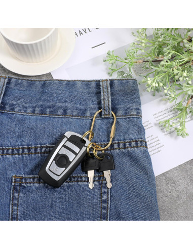 4 Mosquetones de Latón Dorado con Bloqueo y Anillos Planos