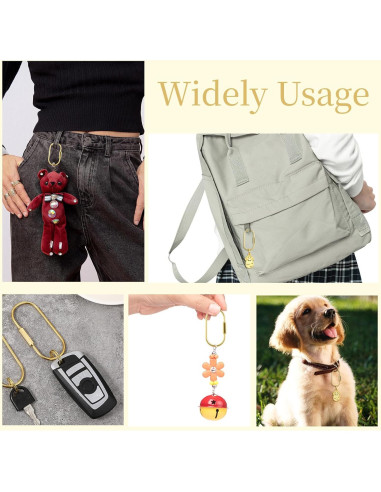 4 Mosquetones de Latón Dorado con Bloqueo y Anillos Planos