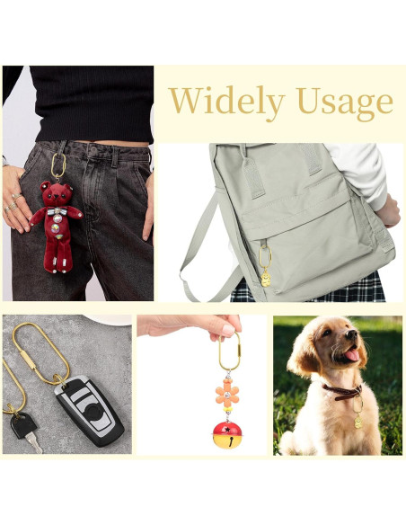 4 Mosquetones de Latón Dorado con Bloqueo y Anillos Planos