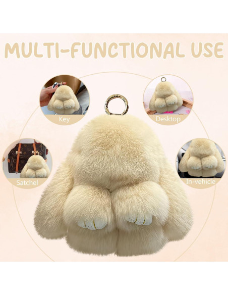 Llavero de Conejo de Peluche Caqui Hecho a Mano - Accesorio Lindo