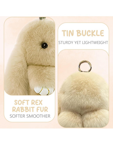 Llavero de Conejo de Peluche Caqui Hecho a Mano - Accesorio Lindo