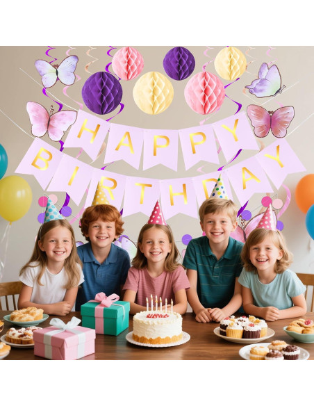 Decoraciones de Cumpleaños KAWKALSH - Banner y Guirnalda 182x60cm