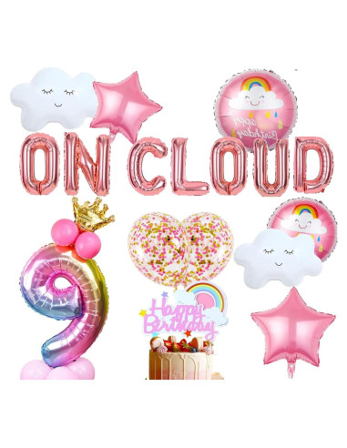 Banderín de Globos Dorado Rosa LaVenty para Cumpleaños 9 Años