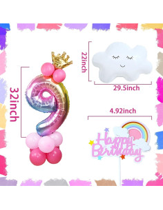 Banderín de Globos Dorado Rosa LaVenty para Cumpleaños 9 Años 2