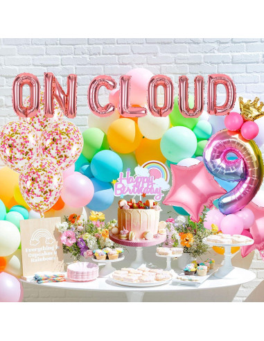 Banderín de Globos Dorado Rosa LaVenty para Cumpleaños 9 Años