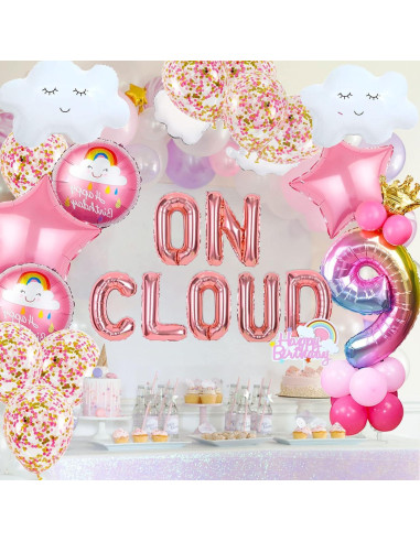 Banderín de Globos Dorado Rosa LaVenty para Cumpleaños 9 Años