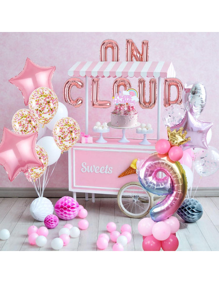 Banderín de Globos Dorado Rosa LaVenty para Cumpleaños 9 Años