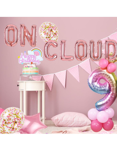 Banderín de Globos Dorado Rosa LaVenty para Cumpleaños 9 Años