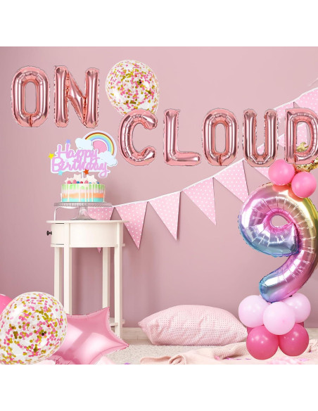 Banderín de Globos Dorado Rosa LaVenty para Cumpleaños 9 Años