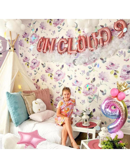 Banderín de Globos Dorado Rosa LaVenty para Cumpleaños 9 Años