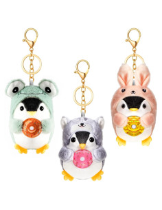 Llavero de Peluche Kawaii Kigeli - 3 Piezas Pingüino, Rana, Conejo
