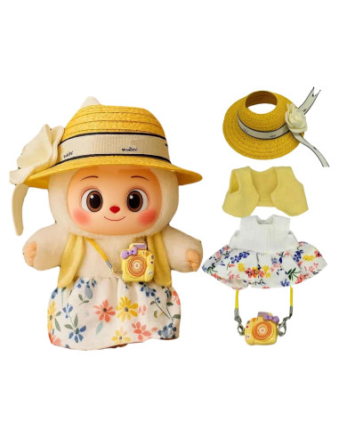 Conjunto Floral Tropical para Muñeca 17cm - Sombrero, Capa y Vestido