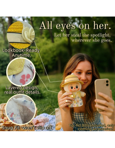 Conjunto Floral Tropical para Muñeca 17cm - Sombrero, Capa y Vestido