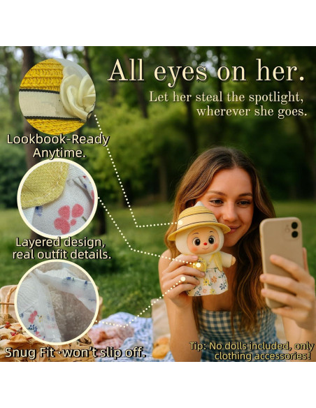 Conjunto Floral Tropical para Muñeca 17cm - Sombrero, Capa y Vestido