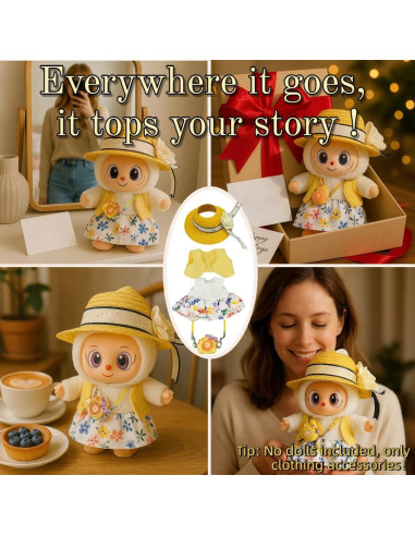 Conjunto Floral Tropical para Muñeca 17cm - Sombrero, Capa y Vestido