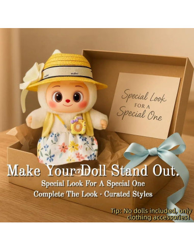 Conjunto Floral Tropical para Muñeca 17cm - Sombrero, Capa y Vestido