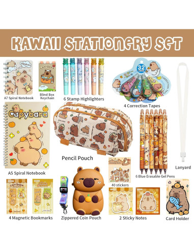 Set de Papelería Kawaii Capibara 28 Piezas para Niños
