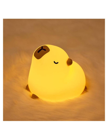 Luz Nocturna Capibara Kibbidea, Silicona Recargable, 3 Modos