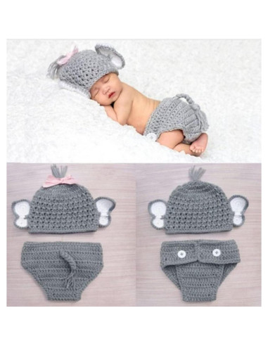Atuendo de Fotografía para Bebés Recién Nacidos Vomdrok - Gorro y Pantalón Corto Gris