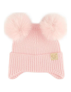 Gorro C.C Baby Double Fur Pom Pom Beanie Rosa para Bebés