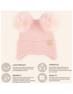 Gorro C.C Baby Double Fur Pom Pom Beanie Rosa para Bebés 2