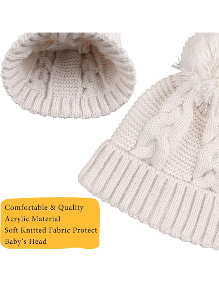 Gorro de Punto de Invierno JANGANNSA para Bebé 0-3 Años con Pompón