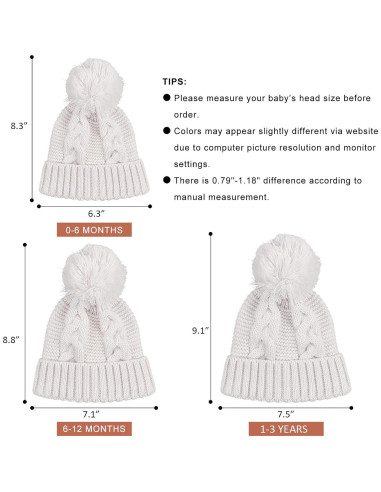 Gorro de Punto de Invierno JANGANNSA para Bebé 0-3 Años con Pompón