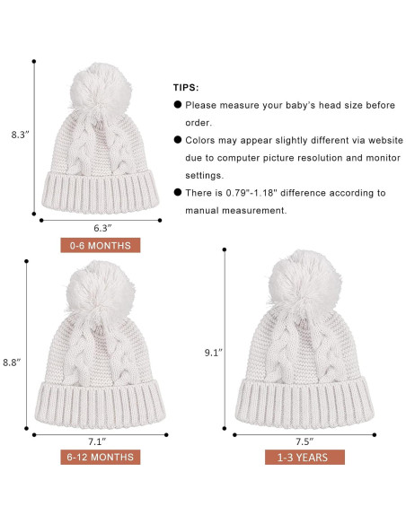 Gorro de Punto de Invierno JANGANNSA para Bebé 0-3 Años con Pompón