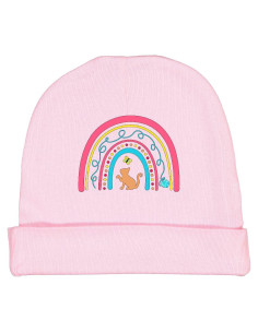 Gorro de bebé rosa con tema de gato y mariposa