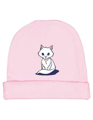 Gorro de bebé blanco con gato - Inktastic KiniArt