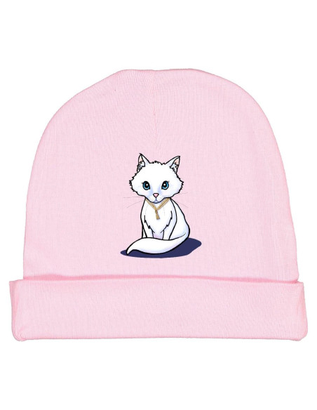 Gorro de bebé blanco con gato - Inktastic KiniArt