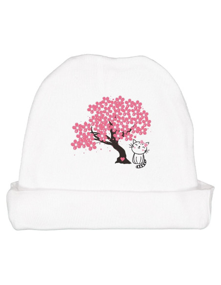 Gorro de bebé Inktastic con gato y cerezo japonés