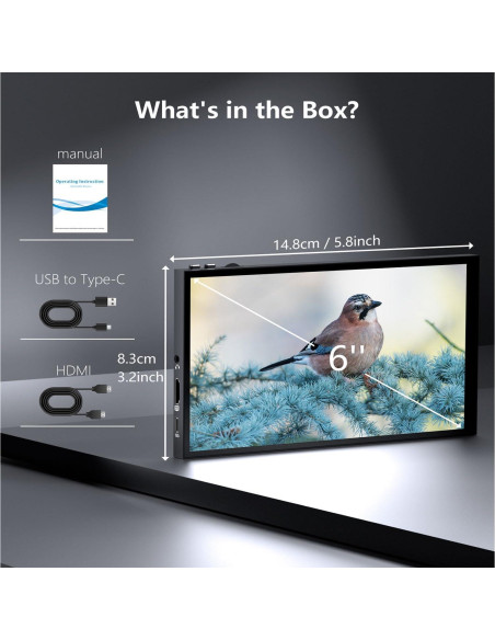 Monitor Portátil AISHICHEN 6" 2.5K HDMI IPS con Altavoces