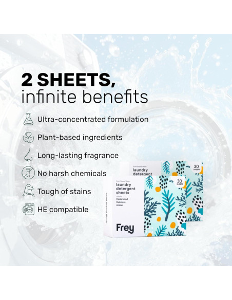 Hojas de Detergente para Ropa FREY - Aroma a Cedro - 60 Hojas