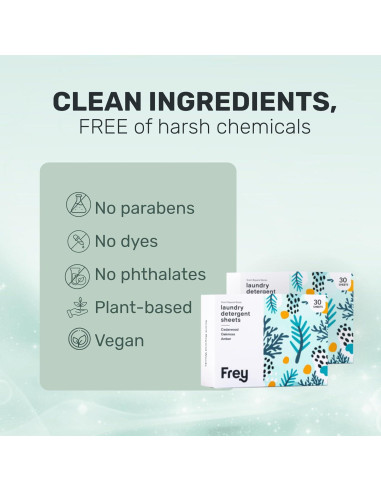 Hojas de Detergente para Ropa FREY - Aroma a Cedro - 60 Hojas
