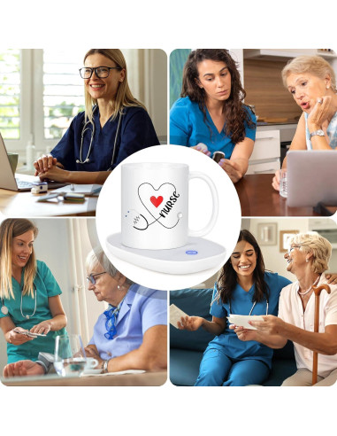 Taza de Café LiqCool Enfermera 11 Oz con Posavasos Calentadores