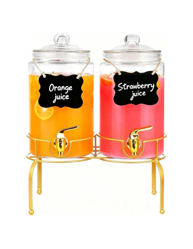 Paquete de 2 dispensadores de vidrio 3.78L con grifo y soporte