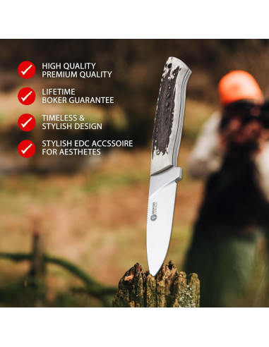 Cuchillo de Caza Bker Dano G - Hoja 10.16 cm, Mango Ciervo