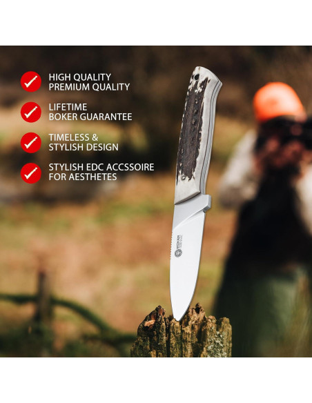 Cuchillo de Caza Bker Dano G - Hoja 10.16 cm, Mango Ciervo Cuchillo de Caza Bker Dano G - Hoja 10.16 cm, Mango Ciervo